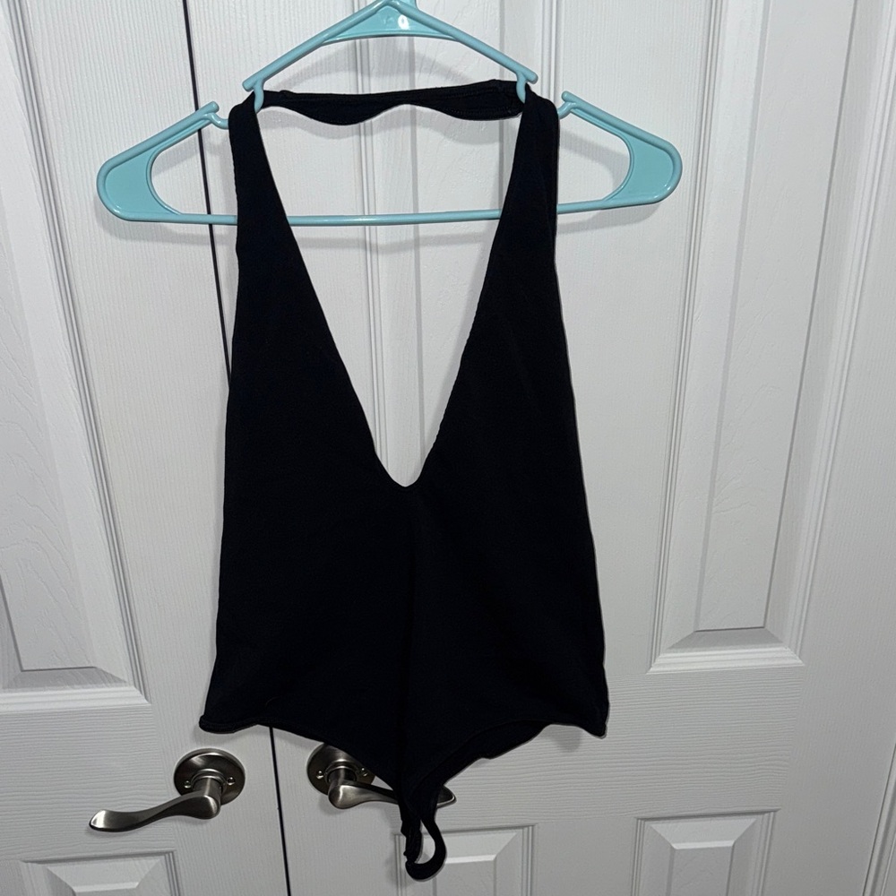 Express Black V-Neck Halter Bodysuit